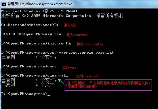 OpenVPN初始化DOS命令截图